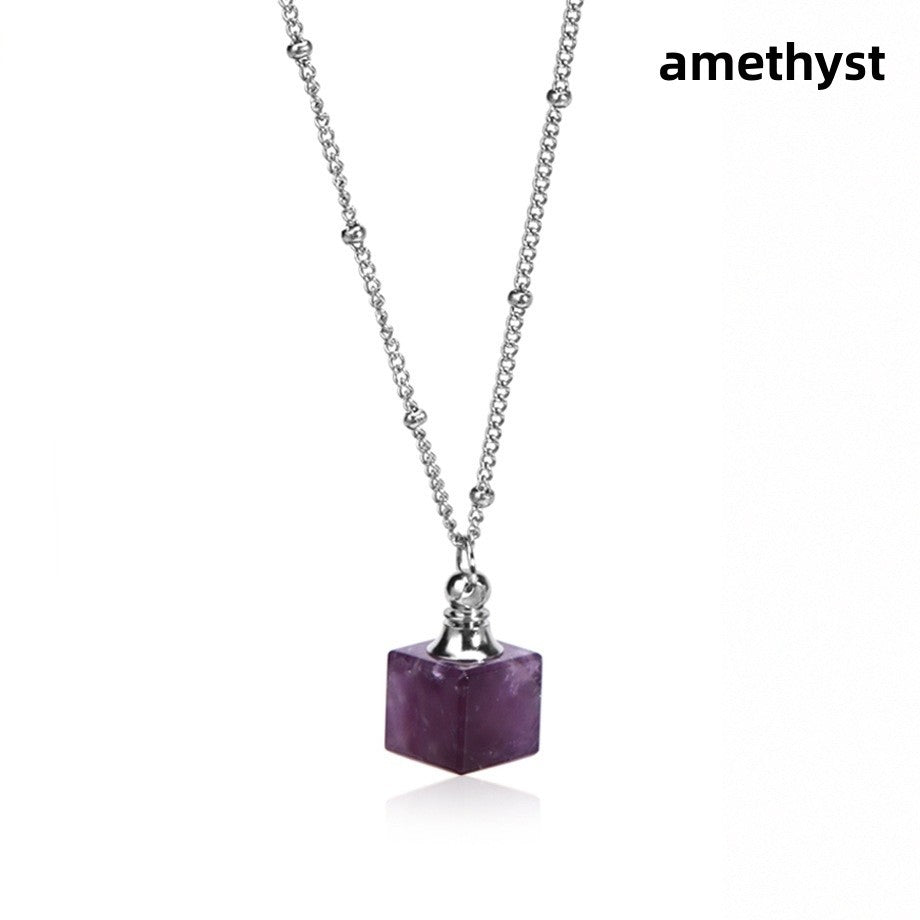 Crystal Cube Perfume Bottle Pendant Necklace