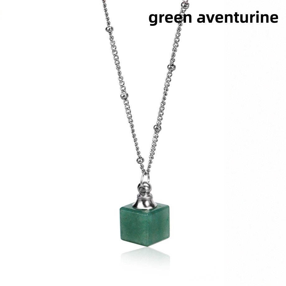 Crystal Cube Perfume Bottle Pendant Necklace