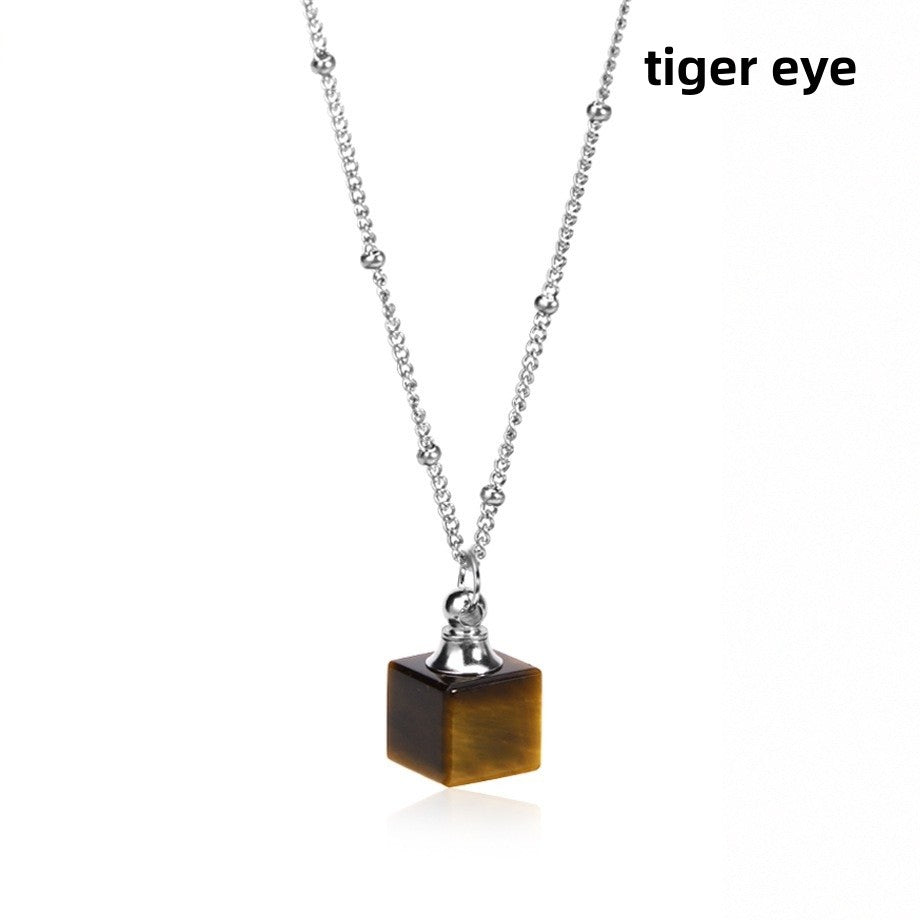 Crystal Cube Perfume Bottle Pendant Necklace