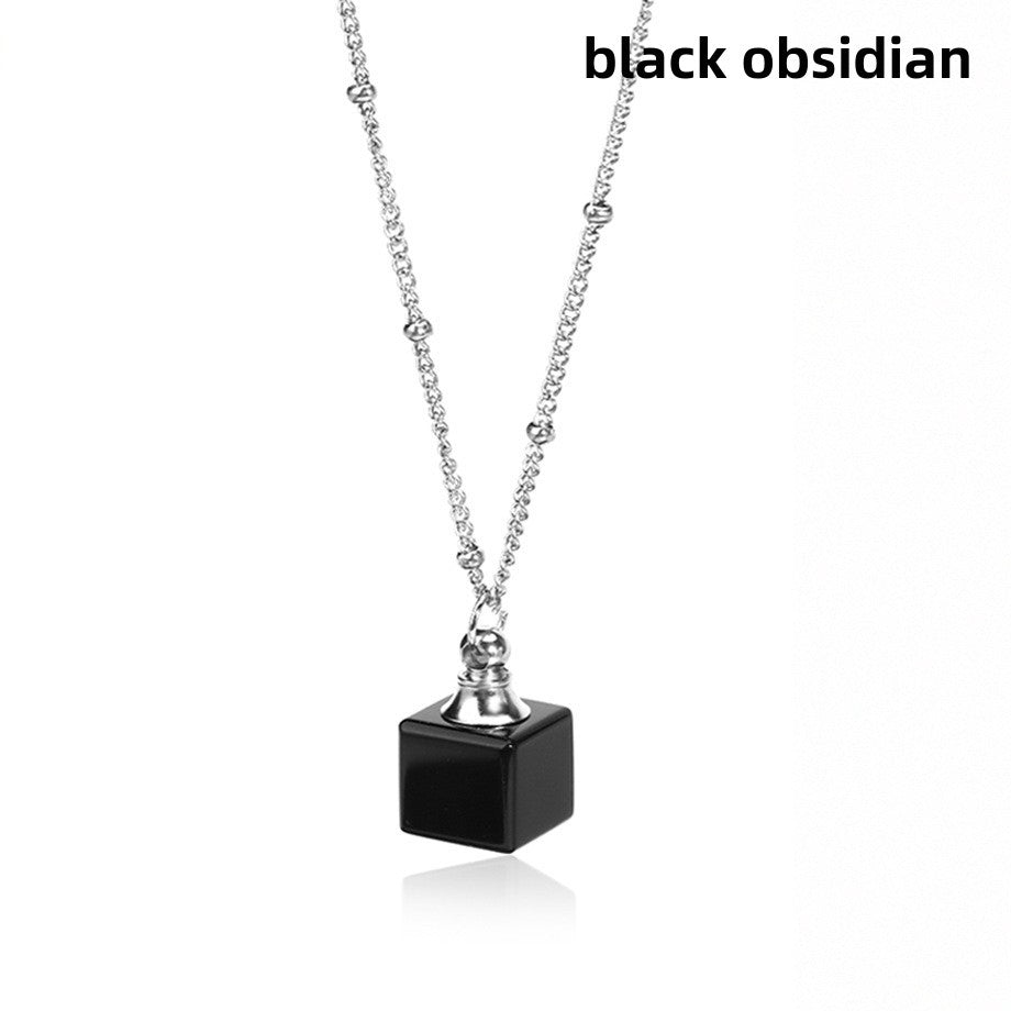 Crystal Cube Perfume Bottle Pendant Necklace