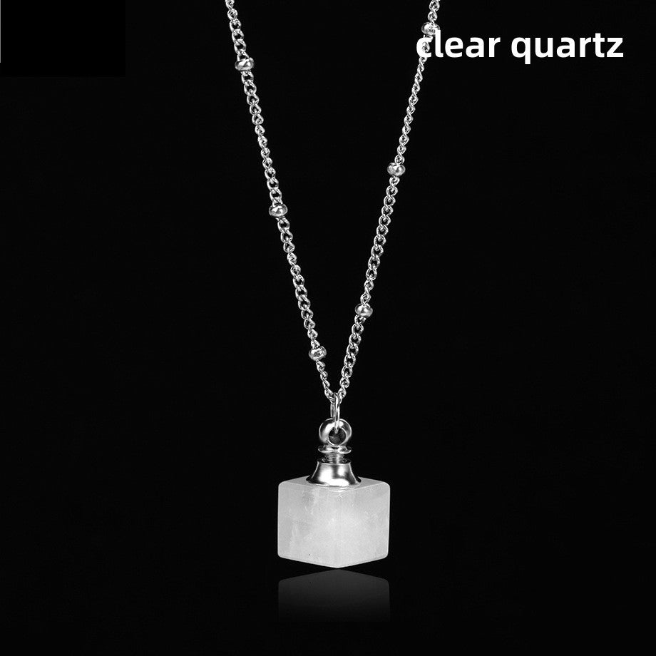 Crystal Cube Perfume Bottle Pendant Necklace