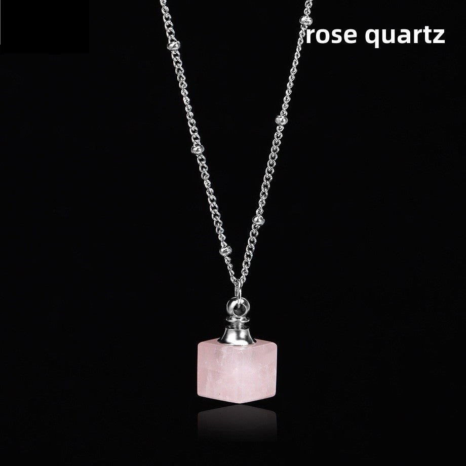 Crystal Cube Perfume Bottle Pendant Necklace