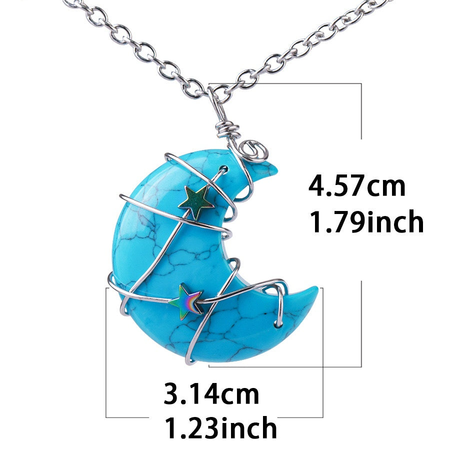 Wire Wrapped Crystal Moon Pendant Necklace