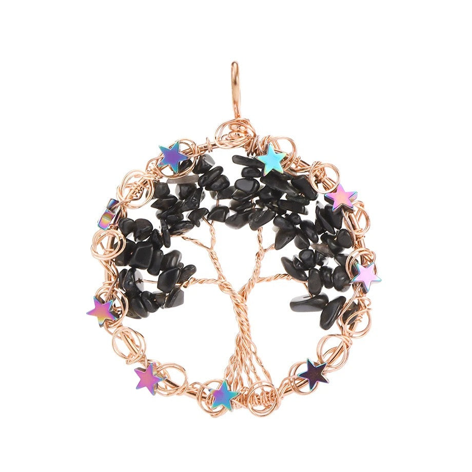 Wire Wrapped Crystal Chips Life Tree Pendant Necklace