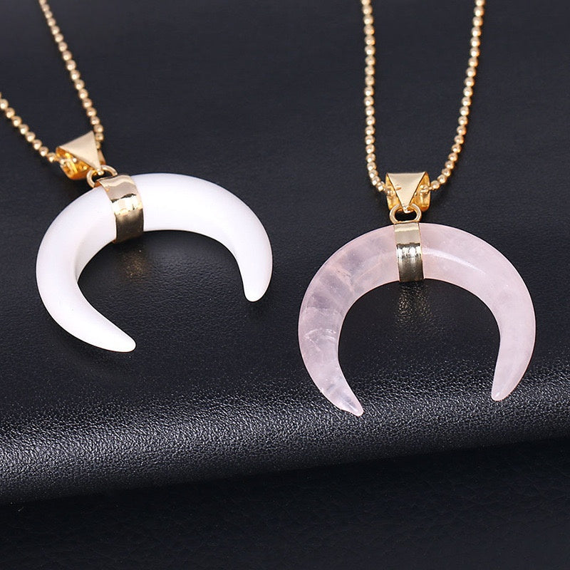 Crystal Moon Rose Gold Setting Pendant Necklace