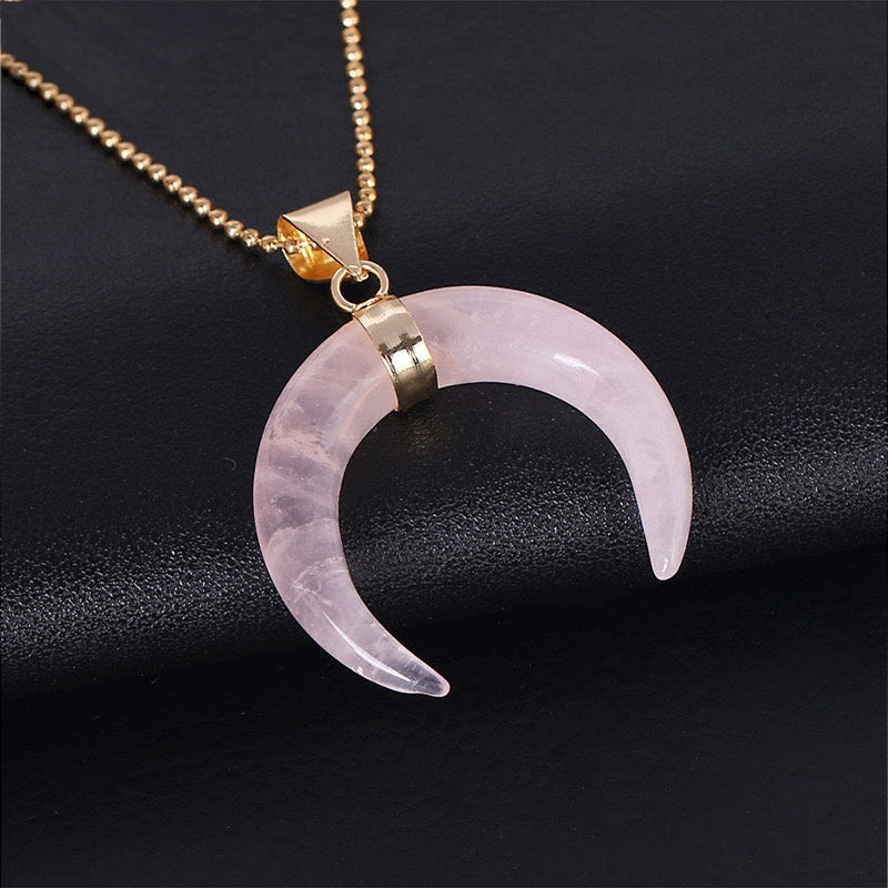 Crystal Moon Rose Gold Setting Pendant Necklace
