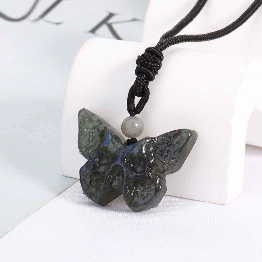 Crystal Butterfly Skull Pendant Necklace