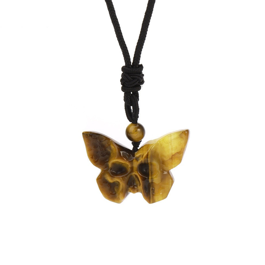 Crystal Butterfly Skull Pendant Necklace