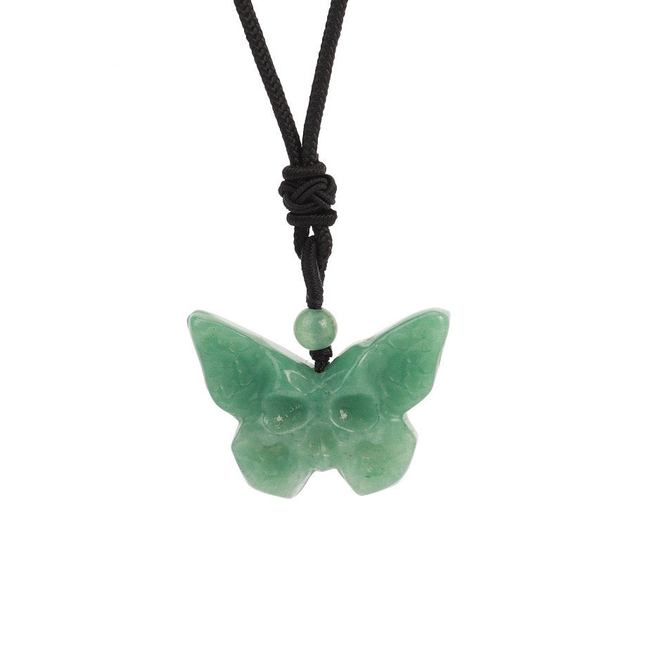 Crystal Butterfly Skull Pendant Necklace