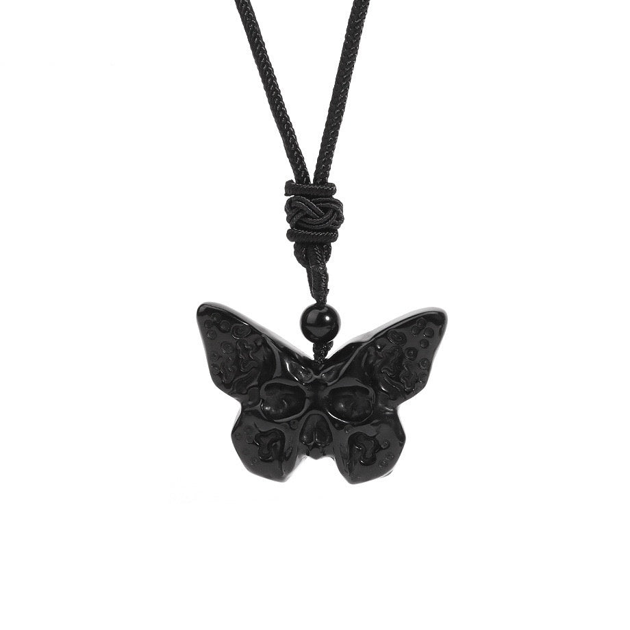 Crystal Butterfly Skull Pendant Necklace