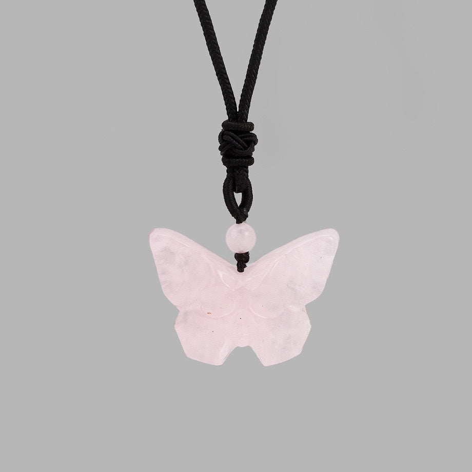 Crystal Butterfly Skull Pendant Necklace