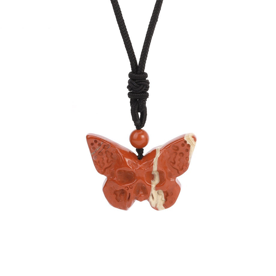 Crystal Butterfly Skull Pendant Necklace
