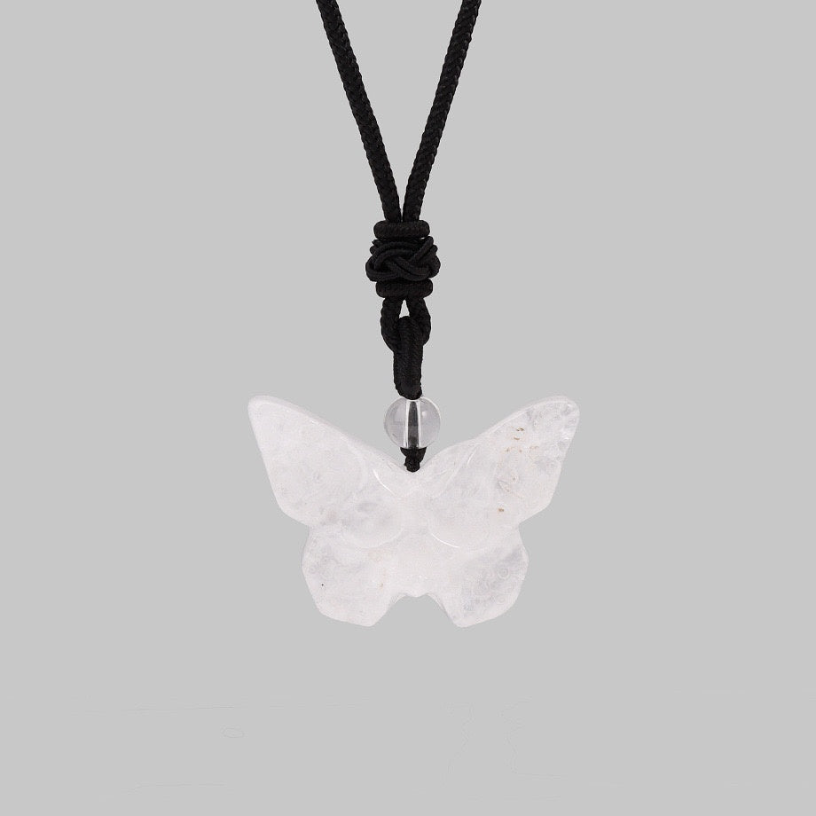 Crystal Butterfly Skull Pendant Necklace
