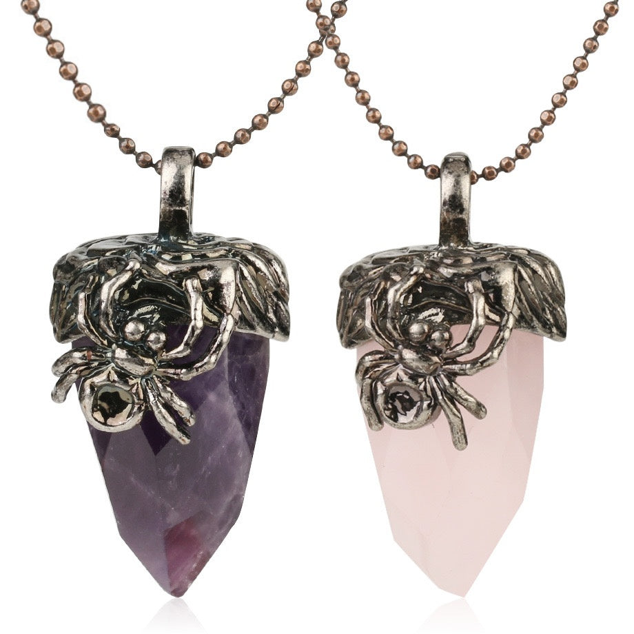 Spider Crystal Point Pendant Necklace