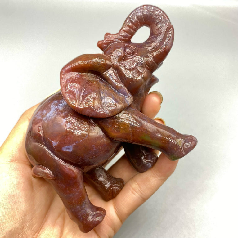 12CM Ocean Jasper Handcarved Elephant Carving Natural Crystal Home Decoration Gift