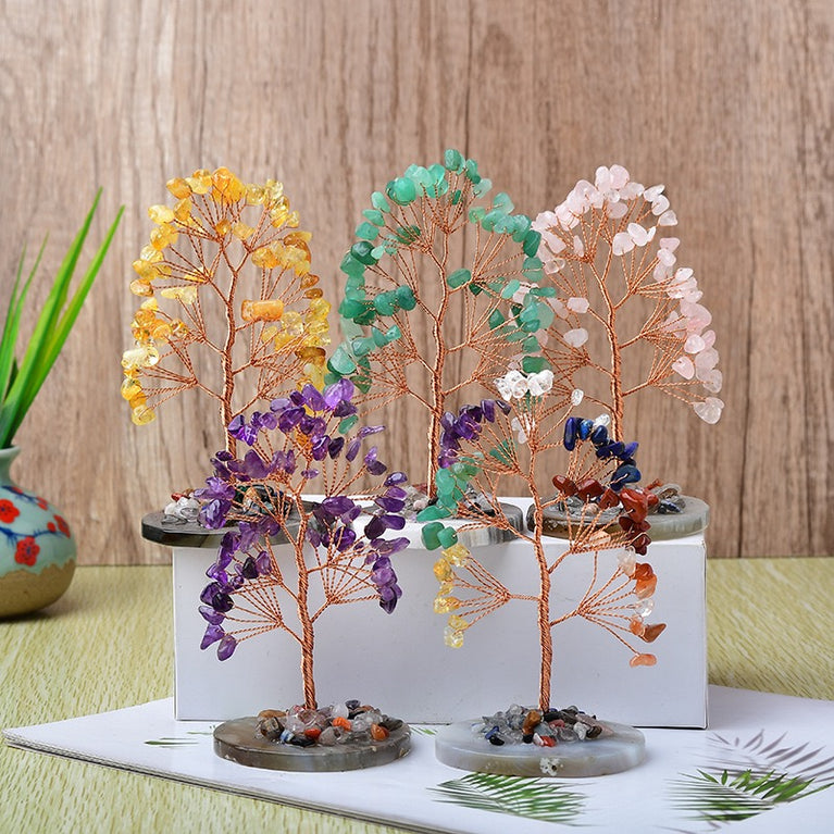 Natural Crystal Stone Chips Tree DIY Wire Wrapping Money Tree Fortune Tree Gift Home Decoration