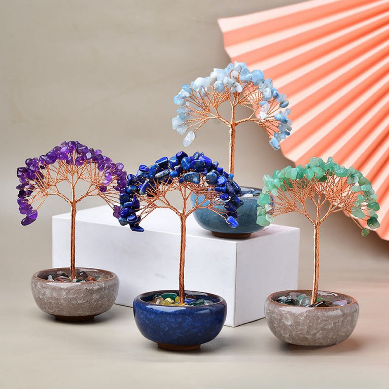 Natural Crystal Stone Chips Tree DIY Wire Wrapping Money Tree Fortune Tree Gift Home Decoration