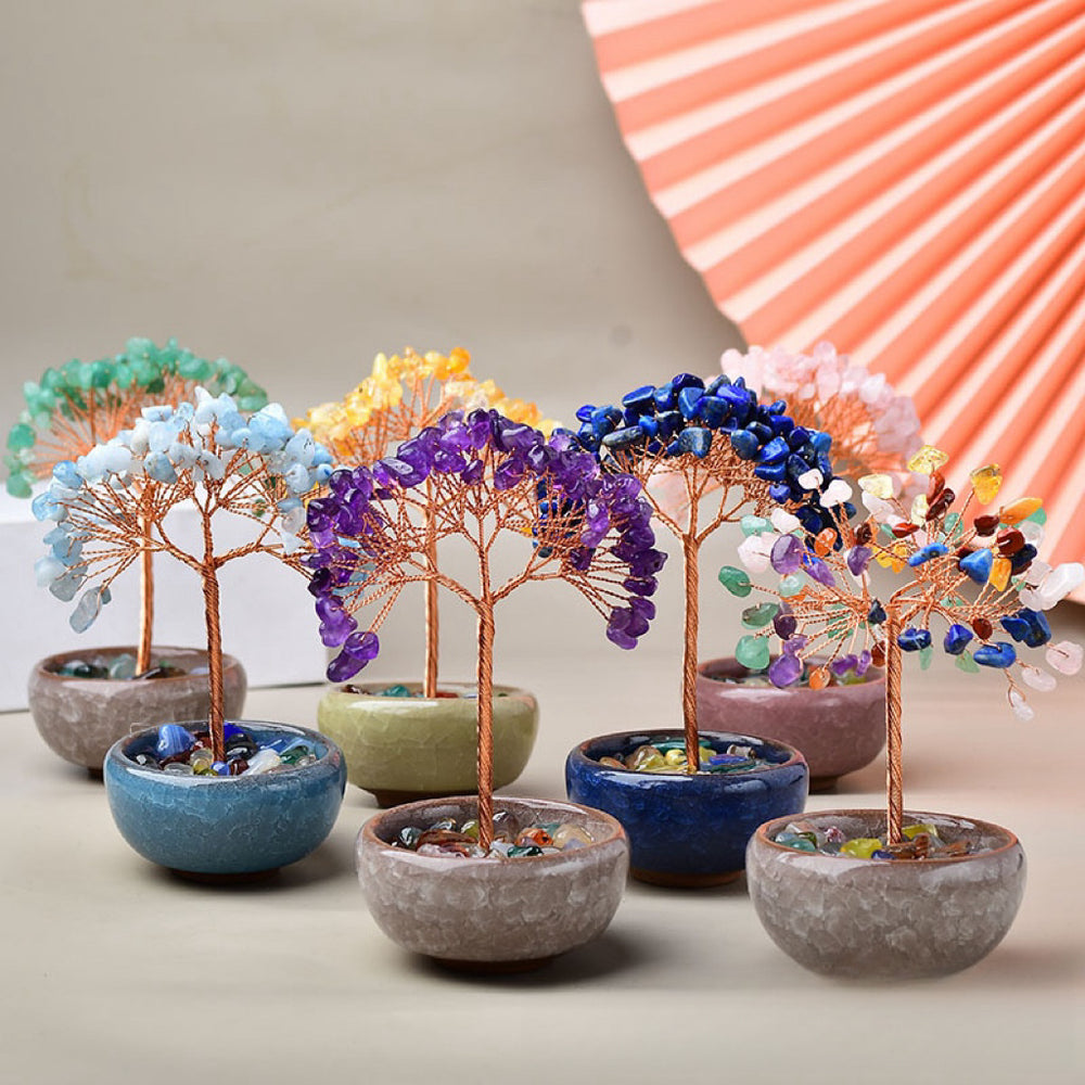 Natural Crystal Stone Chips Tree DIY Wire Wrapping Money Tree Fortune Tree Gift Home Decoration