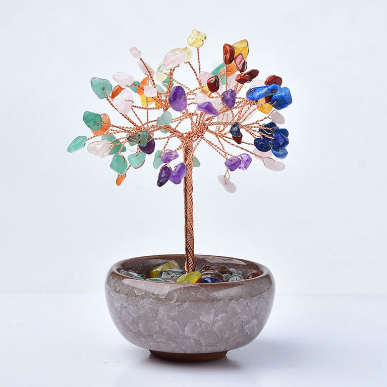 Natural Crystal Stone Chips Tree DIY Wire Wrapping Money Tree Fortune Tree Gift Home Decoration