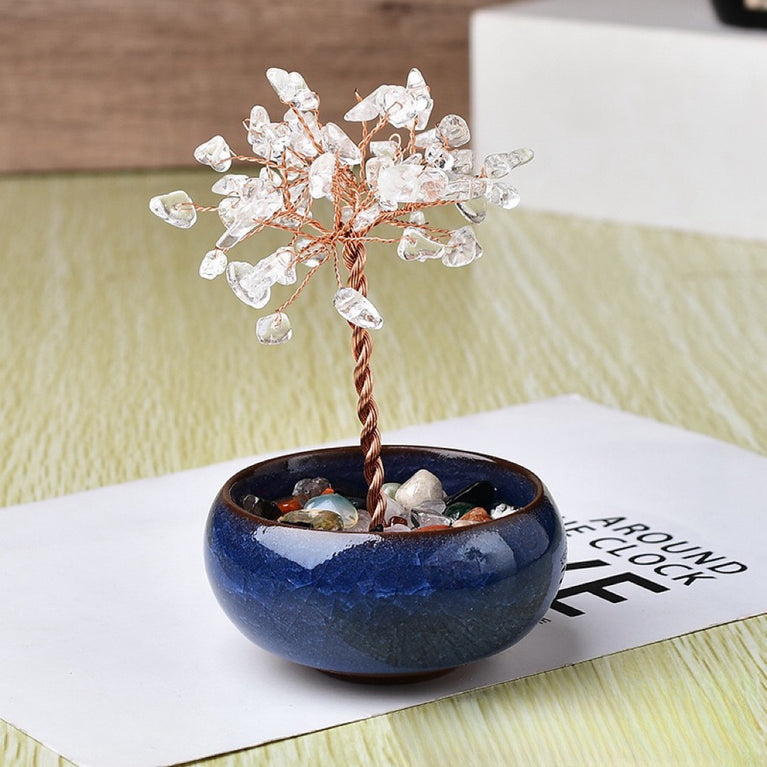 Natural Crystal Stone Chips Tree DIY Wire Wrapping Money Tree Fortune Tree Gift Home Decoration