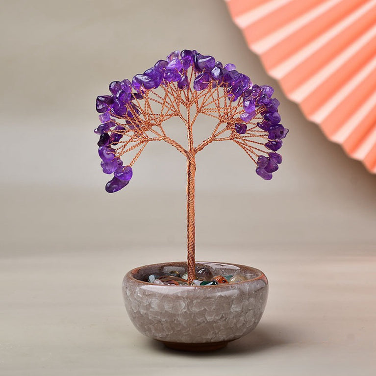 Natural Crystal Stone Chips Tree DIY Wire Wrapping Money Tree Fortune Tree Gift Home Decoration