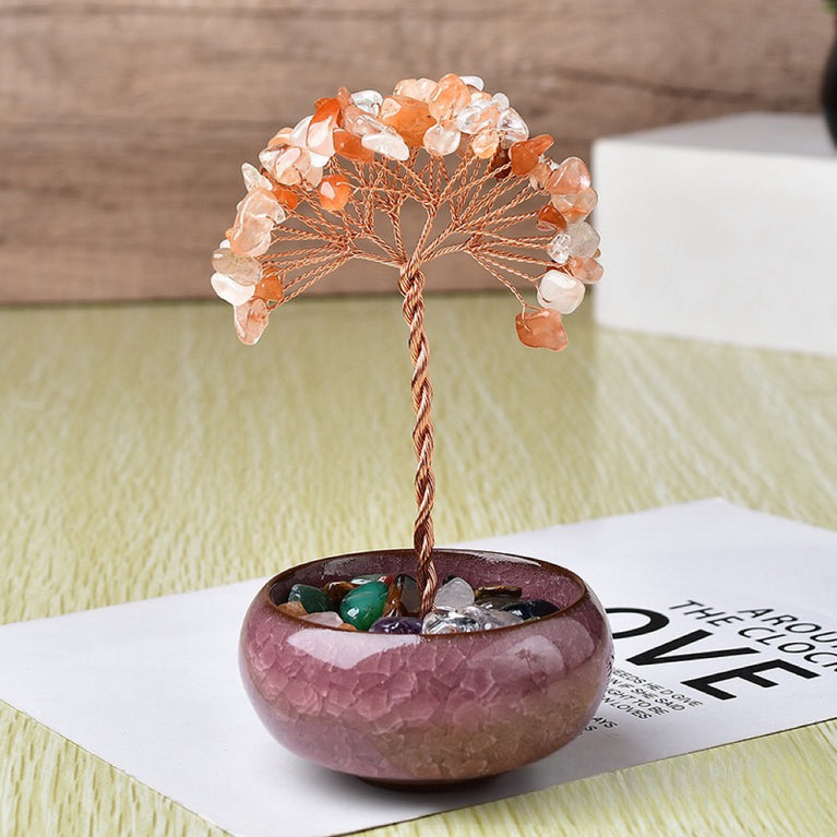 Natural Crystal Stone Chips Tree DIY Wire Wrapping Money Tree Fortune Tree Gift Home Decoration