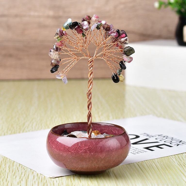 Natural Crystal Stone Chips Tree DIY Wire Wrapping Money Tree Fortune Tree Gift Home Decoration