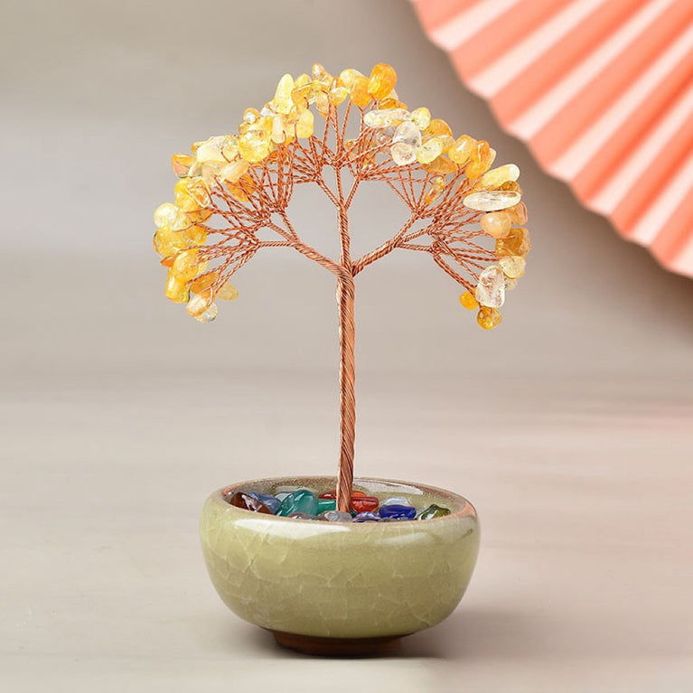 Natural Crystal Stone Chips Tree DIY Wire Wrapping Money Tree Fortune Tree Gift Home Decoration