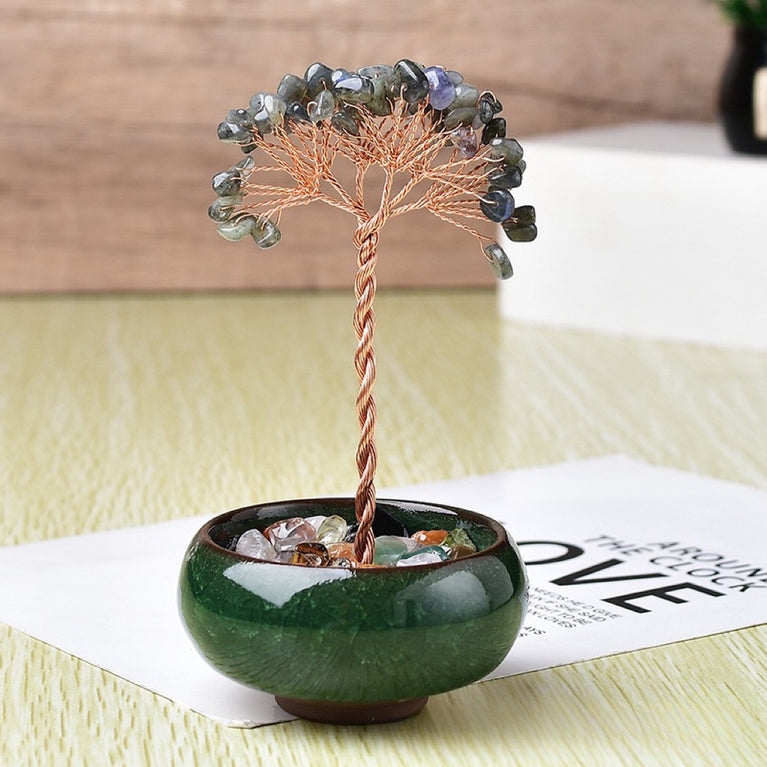 Natural Crystal Stone Chips Tree DIY Wire Wrapping Money Tree Fortune Tree Gift Home Decoration