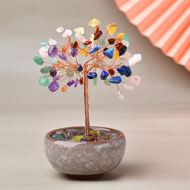 Natural Crystal Stone Chips Tree DIY Wire Wrapping Money Tree Fortune Tree Gift Home Decoration