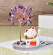 Solar Power Fortune Cat Natural Crystal Stone Chips Tree DIY Wire Wrapping Money Tree Fortune Tree Gift Home Decoration