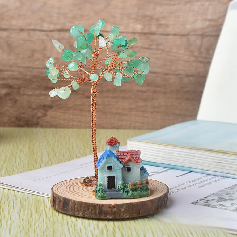 Natural Crystal Stone Chips Tree Cartoon House Base DIY Wire Wrapping Money Tree Fortune Tree Gift Home Decoration