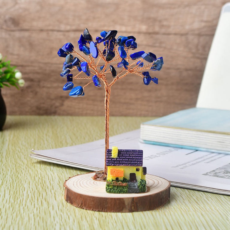 Natural Crystal Stone Chips Tree Cartoon House Base DIY Wire Wrapping Money Tree Fortune Tree Gift Home Decoration