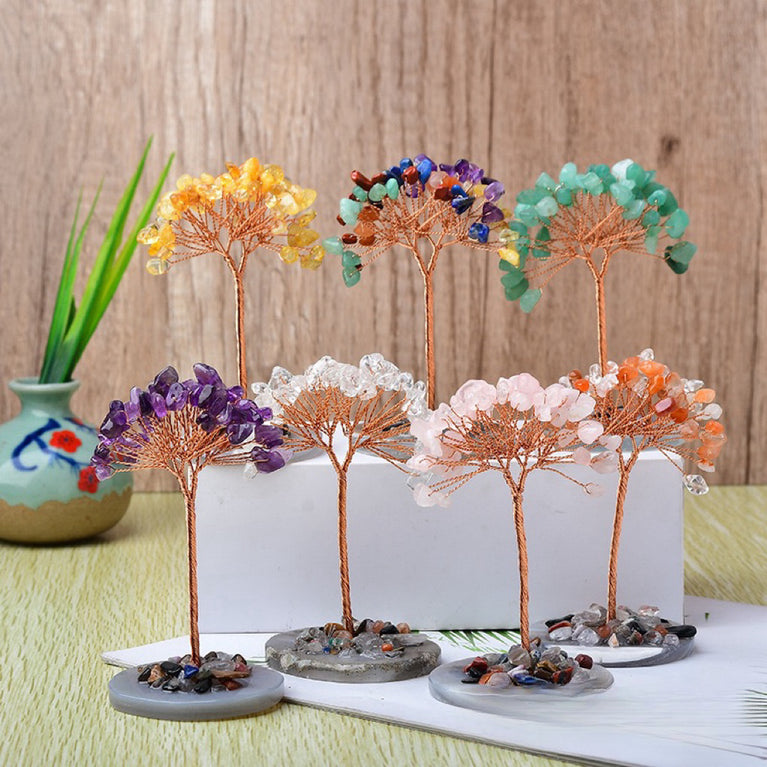 Natural Crystal Stone Chips Tree DIY Wire Wrapping Money Tree Fortune Tree Gift Home Decoration