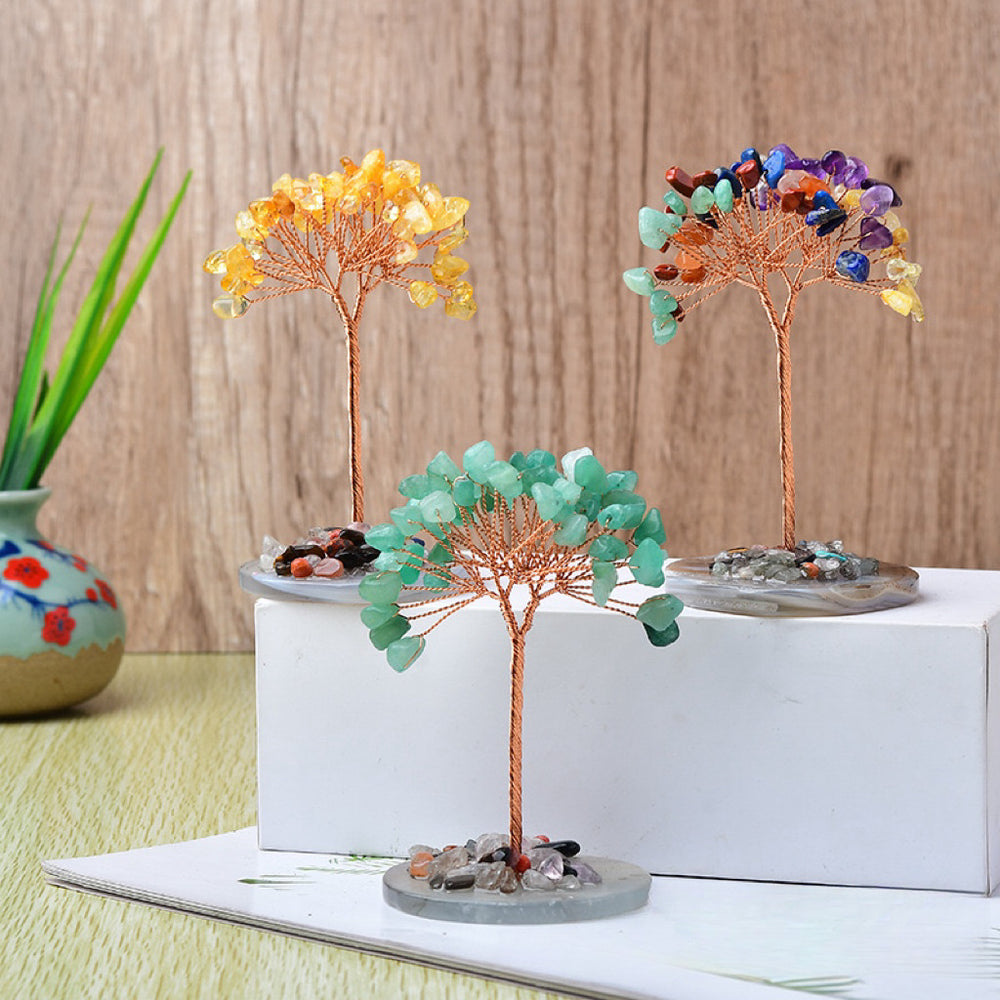 Natural Crystal Stone Chips Tree DIY Wire Wrapping Money Tree Fortune Tree Gift Home Decoration