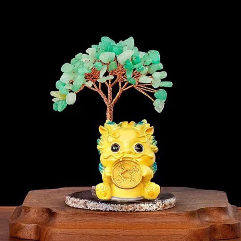 Money Lion Natural Crystal Stone Chips Tree DIY Wire Wrapping Money Tree Fortune Tree Gift Home Decoration