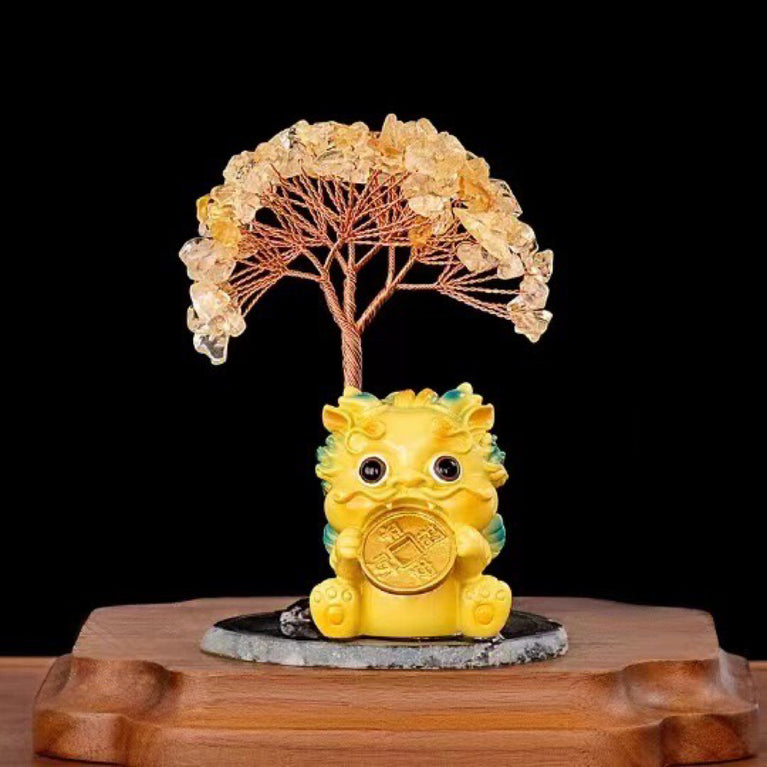 Money Lion Natural Crystal Stone Chips Tree DIY Wire Wrapping Money Tree Fortune Tree Gift Home Decoration