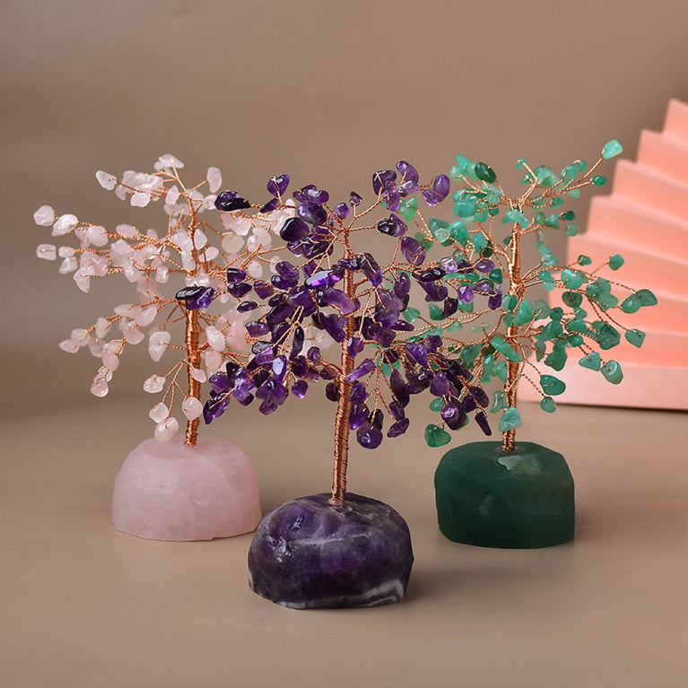 Natural Crystal Stone Chips Tree DIY Wire Wrapping Money Tree Fortune Tree Gift Home Decoration