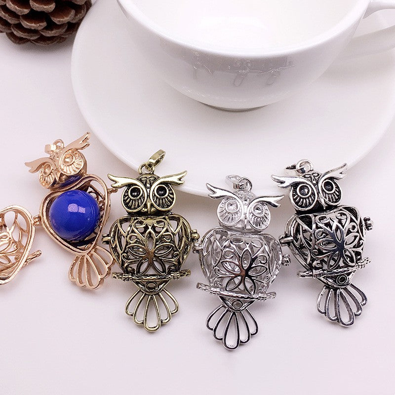 Owl Metal Sphere Holder Necklace Perfume Pendant Sweater Chain