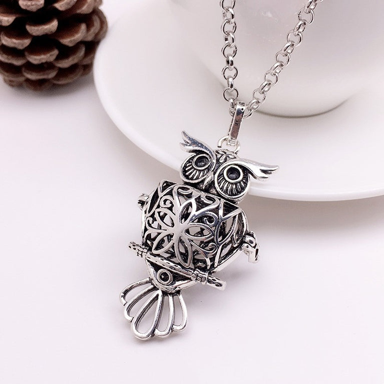 Owl Metal Sphere Holder Necklace Perfume Pendant Sweater Chain