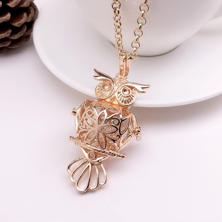 Owl Metal Sphere Holder Necklace Perfume Pendant Sweater Chain