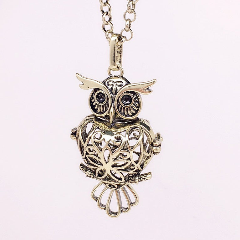 Owl Metal Sphere Holder Necklace Perfume Pendant Sweater Chain