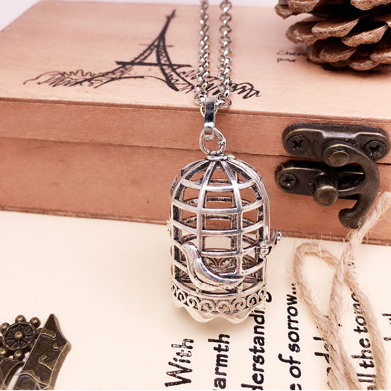 Bird Cage Metal Sphere Holder Necklace Perfume Pendant Sweater Chain