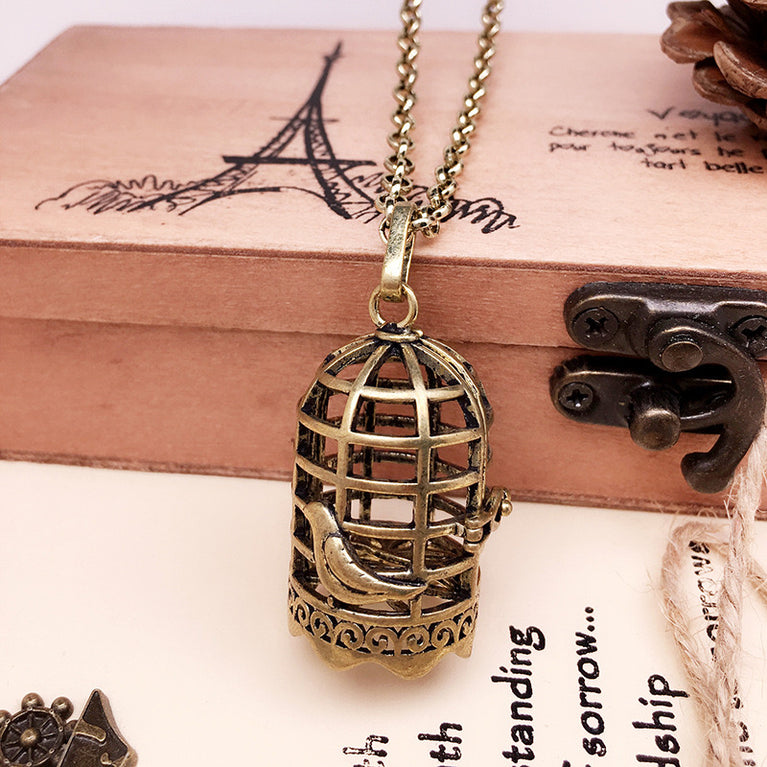 Bird Cage Metal Sphere Holder Necklace Perfume Pendant Sweater Chain