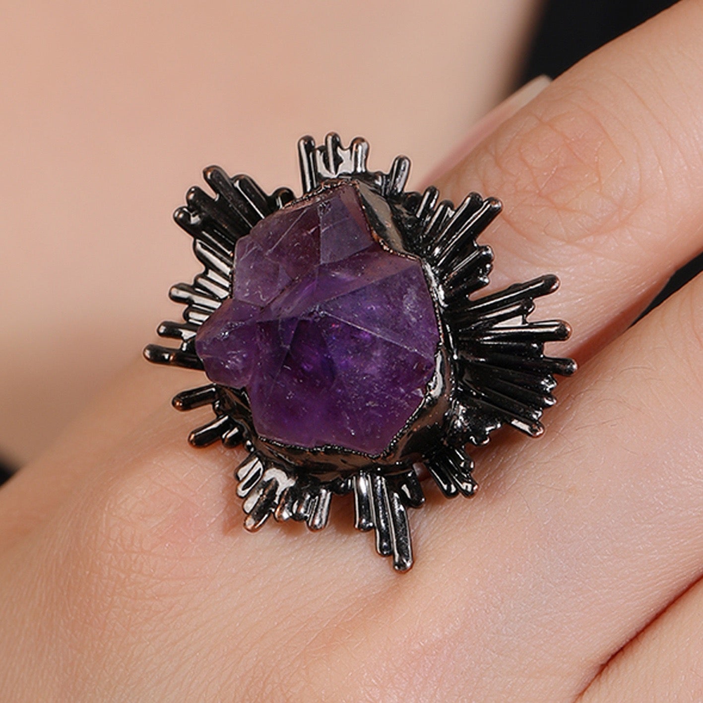 Natutal Amethyst Raw Freeform Vintage Adjustable Rings