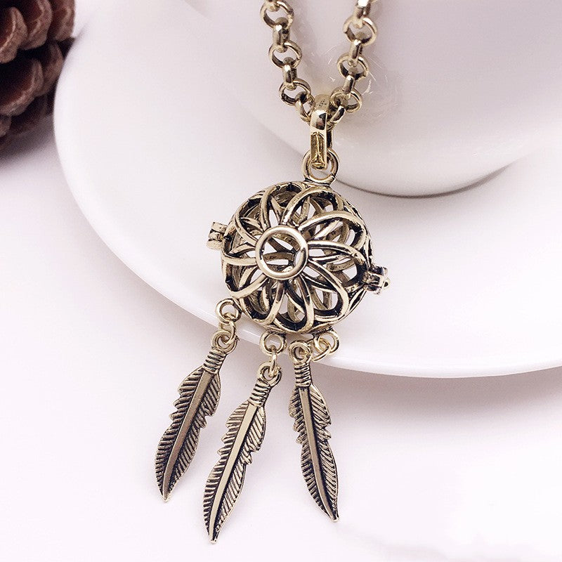 Dream Catcher Metal Sphere Holder Necklace Perfume Pendant Sweater Chain