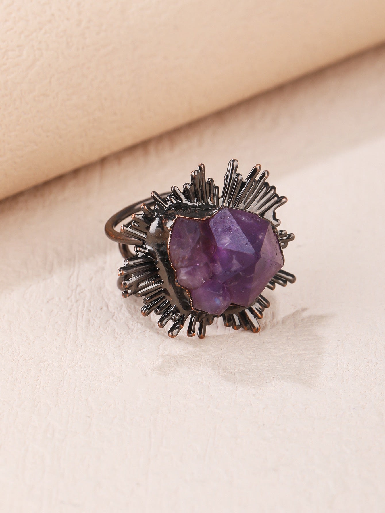 Natutal Amethyst Raw Freeform Vintage Adjustable Rings