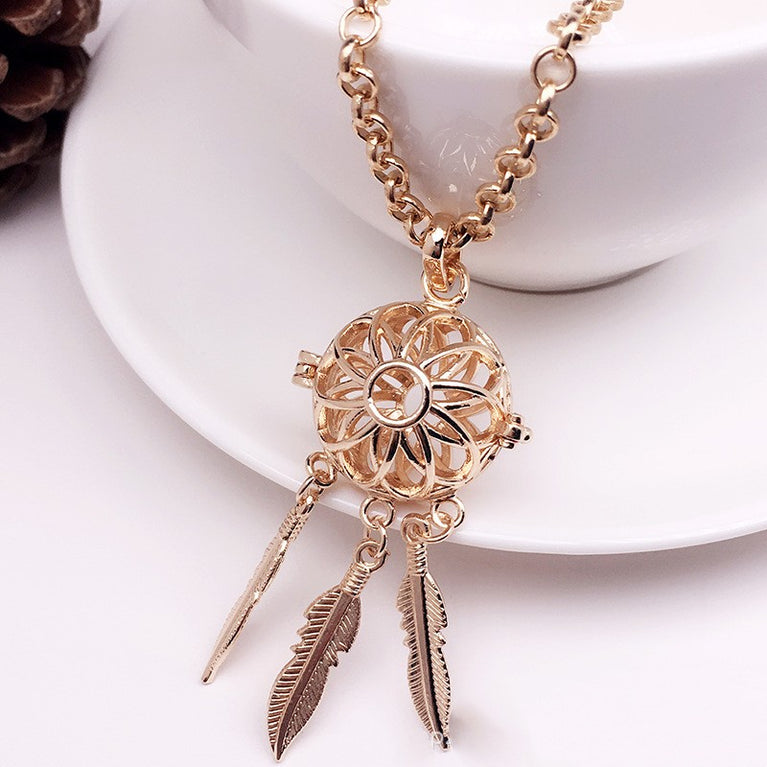 Bird Cage Metal Sphere Holder Necklace Perfume Pendant Sweater Chain