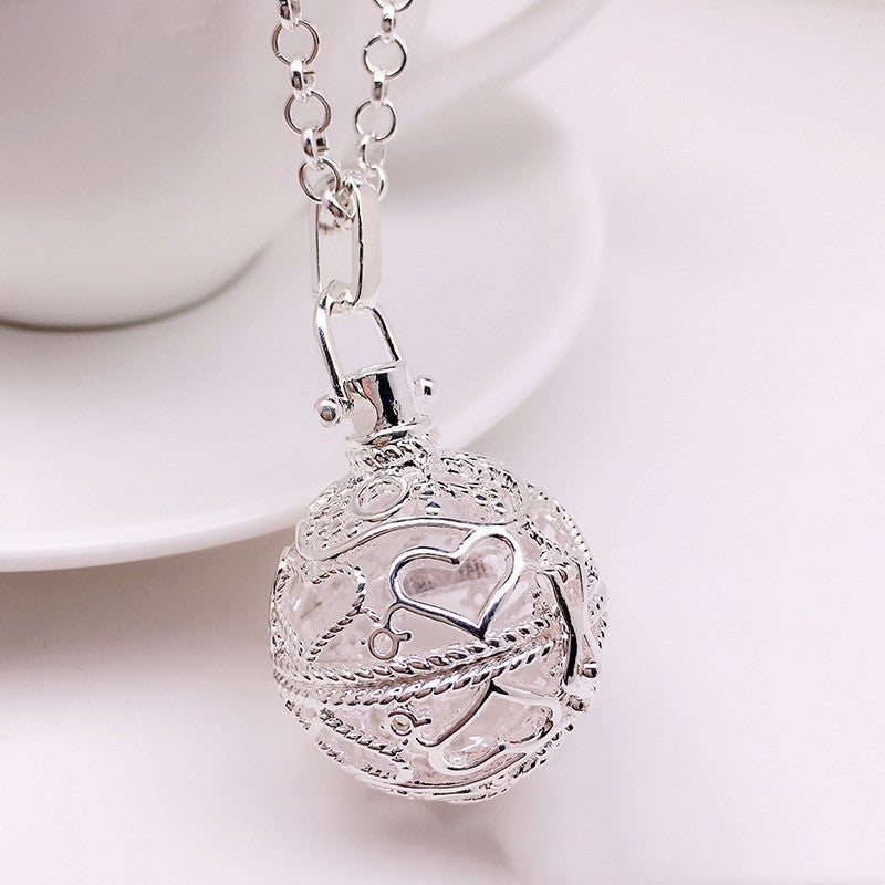 Heart Metal Sphere Holder Necklace Perfume Pendant Sweater Chain