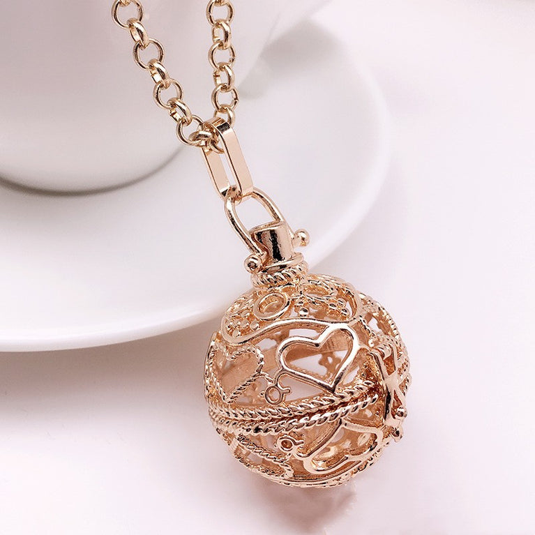 Heart Metal Sphere Holder Necklace Perfume Pendant Sweater Chain